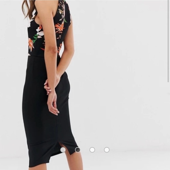 NWT ASOS Black Floral Midi Dress - Picture 2 of 6